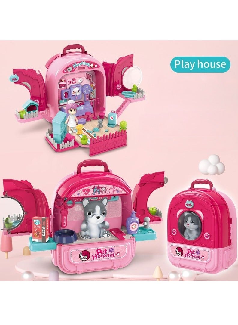 Male and female backpack role-playing family toys