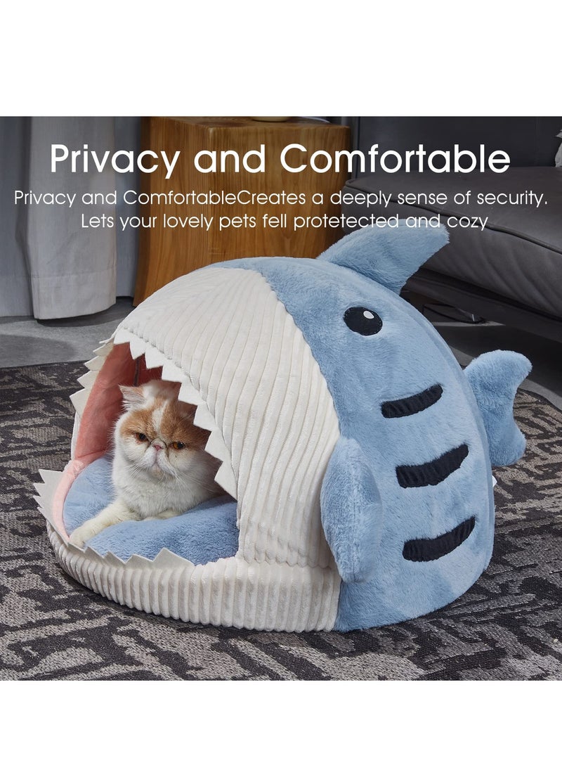 Indoor Shark-Shaped Warm Cat Cave with Removable Washable Pillow, Blue, L.
