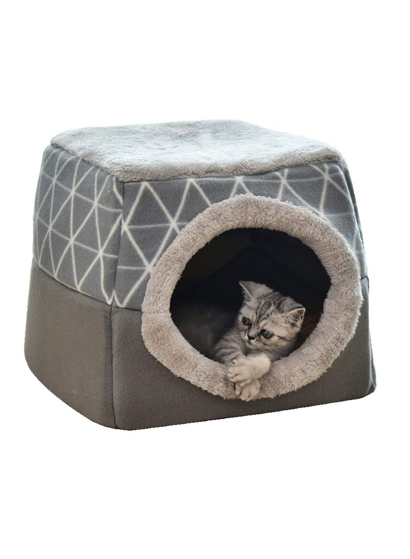 Self-Warming Cat Bed Cave 2-in-1 Foldable Dogs Cushion Bed Soft Comfortable All Season Washable Cat Bed Mat Indoor Cats Dogs House