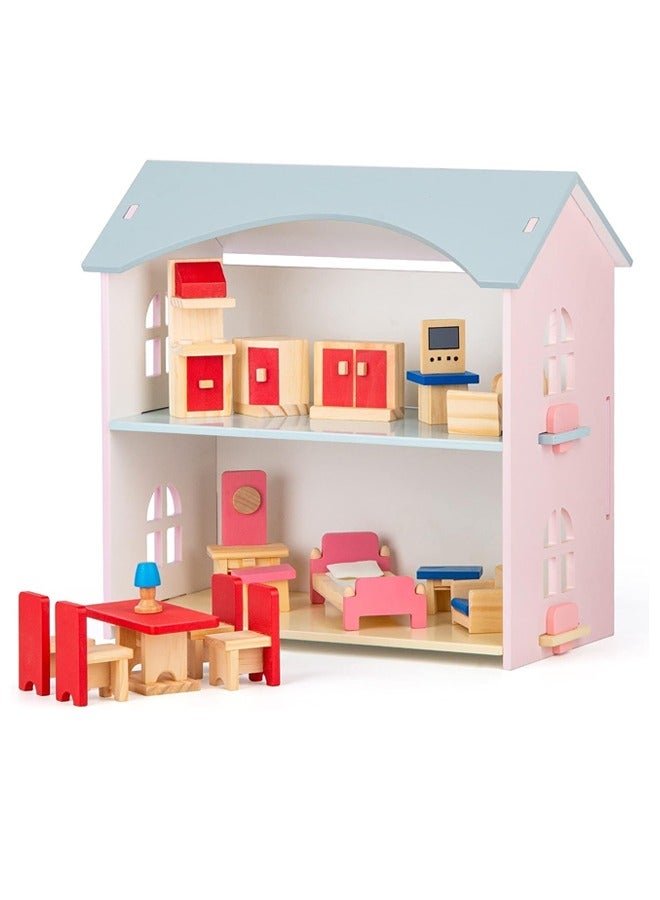 Baybee Mini Wooden Dollhouse with Furniture and Accessories Toys Gifts for Pretend Playset Princess Toys as Birthday Gifts for Girls