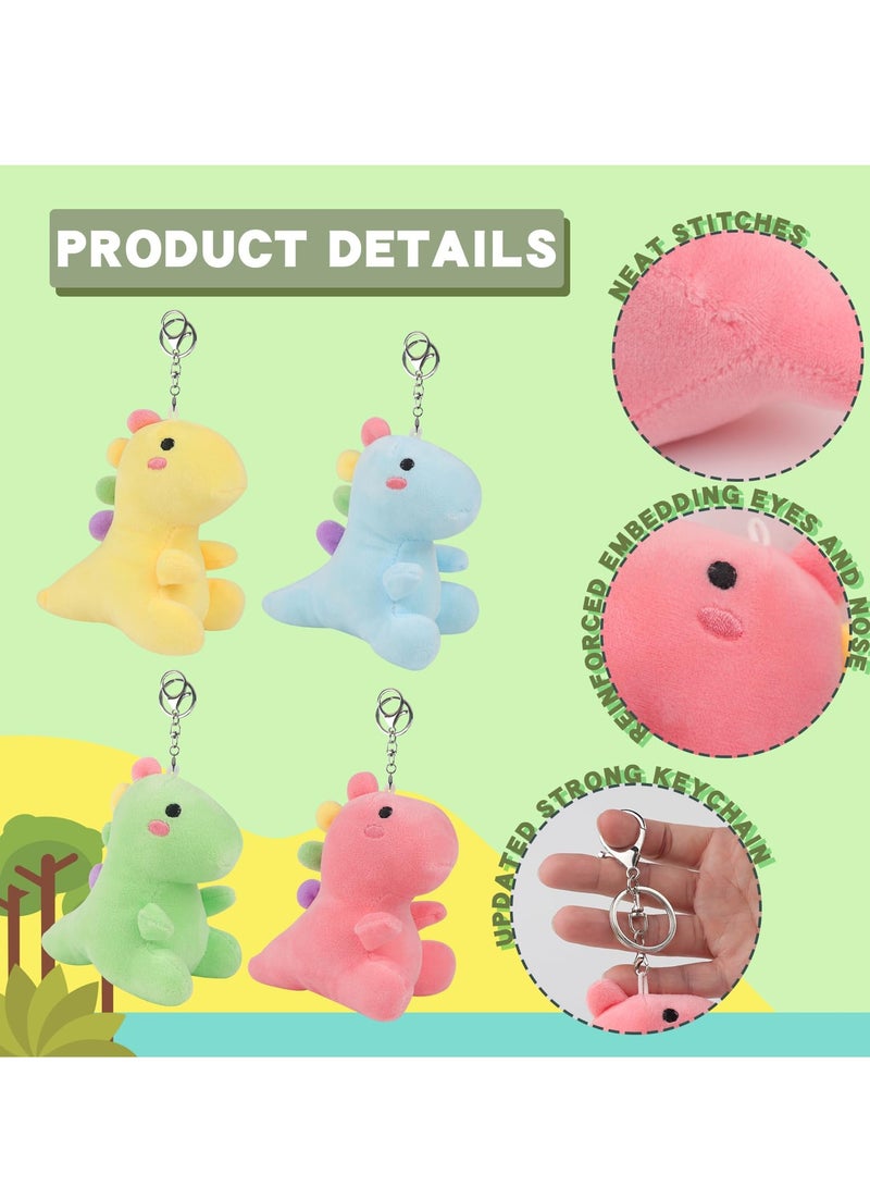 4 PCS Stuffed Dinosaurs Animal Toy with Keychain, Mini Dinosaur Stuffed Animals, Suitable for for Kids Theme Party Birthday Gifts