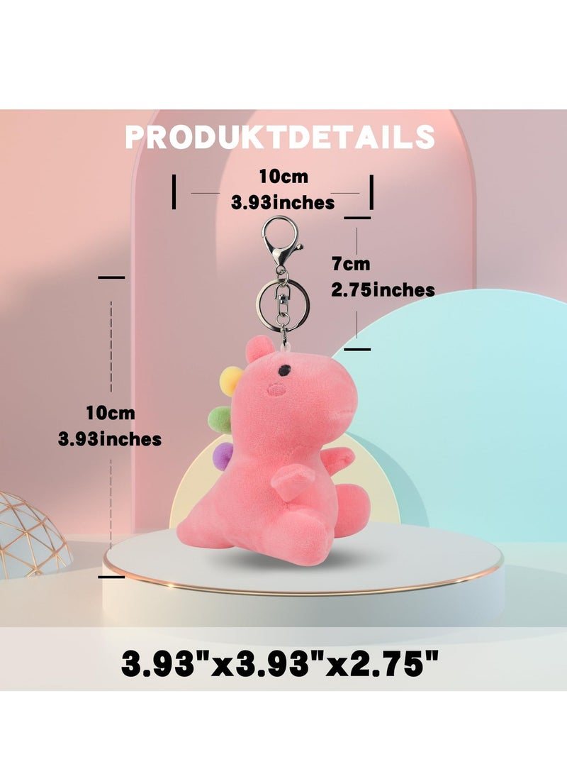 4 PCS Stuffed Dinosaurs Animal Toy with Keychain, Mini Dinosaur Stuffed Animals, Suitable for for Kids Theme Party Birthday Gifts