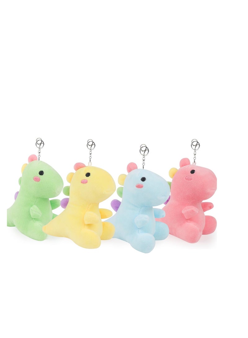 4 PCS Stuffed Dinosaurs Animal Toy with Keychain, Mini Dinosaur Stuffed Animals, Suitable for for Kids Theme Party Birthday Gifts