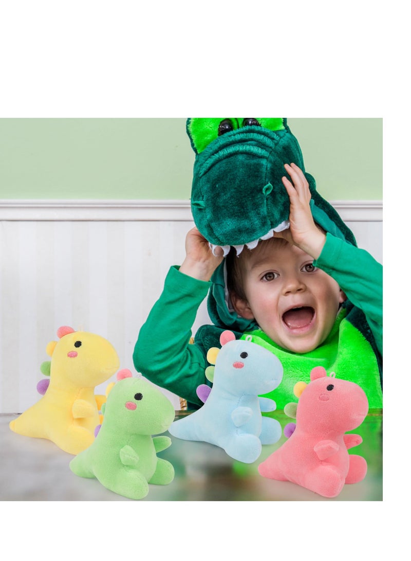 4 PCS Stuffed Dinosaurs Animal Toy with Keychain, Mini Dinosaur Stuffed Animals, Suitable for for Kids Theme Party Birthday Gifts