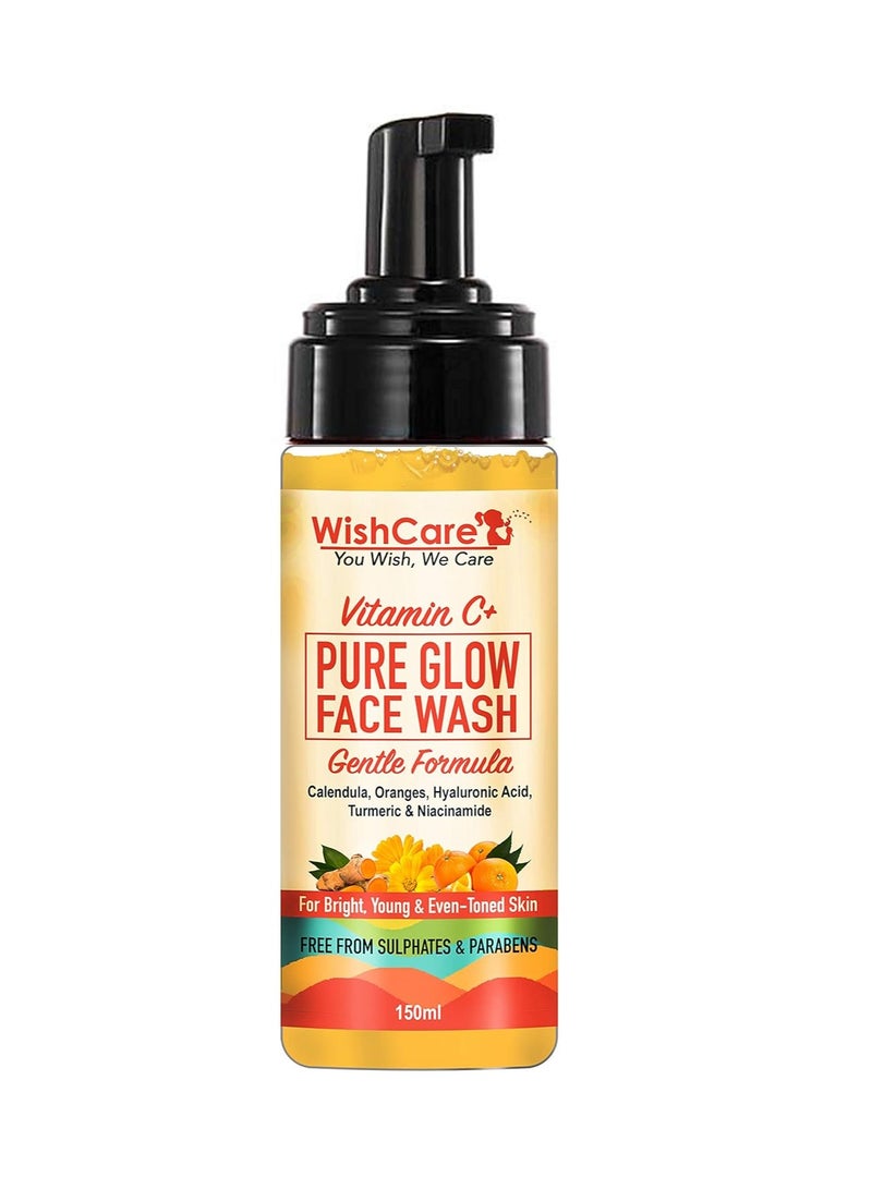 WishCare Vitamin C Pure Glow Face Wash Daily Use Hyaluronic Acid Niacinamide Oranges Calendula Turmeric 150 ml