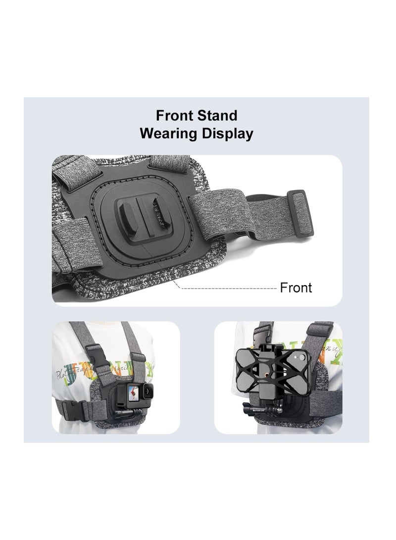 Adjustable Body Mount Belt Chest Strap with J Hook Mount & Long Screw & Phone Clamp, Capture Your Adventures (Chest Mount)