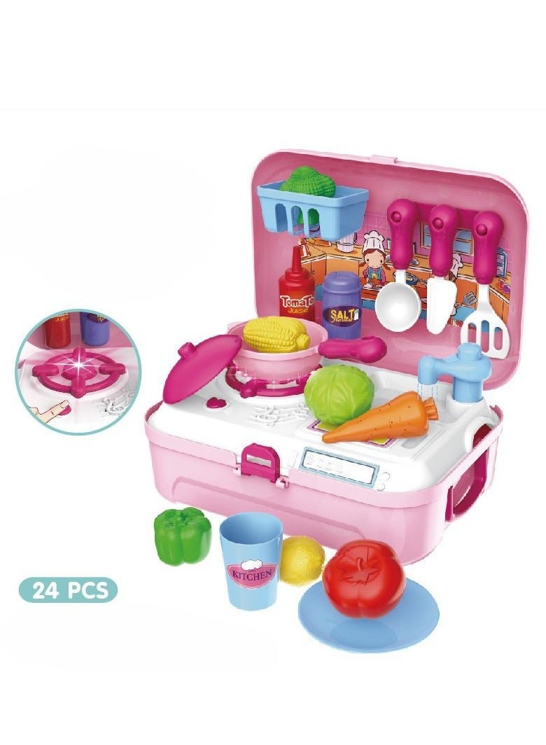 Children's simulated kitchen, cooking utensils, cosmetics, doctor's tool set, family backpack box, toys