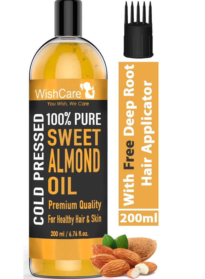 WishCare Pure Cold Pressed Sweet Almond Oil for Hair Growth and Glowing Skin Face 200ml