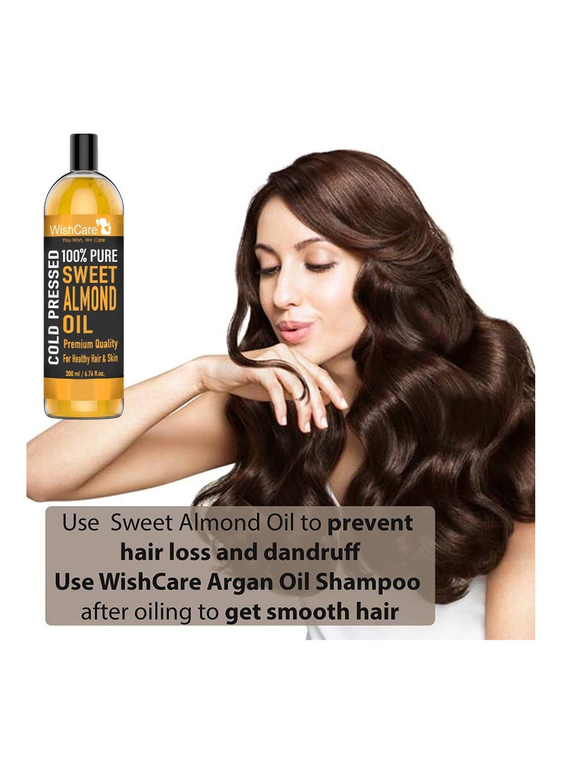 WishCare Pure Cold Pressed Sweet Almond Oil for Hair Growth and Glowing Skin Face 200ml