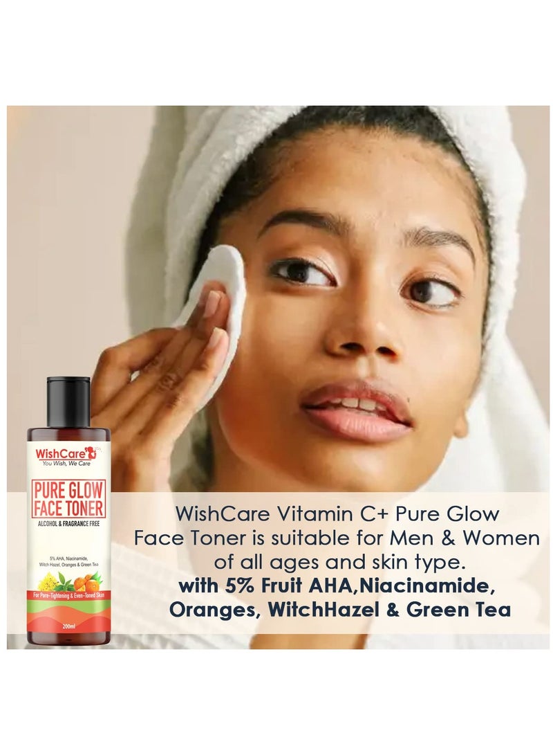 WishCare Pure Glow Face Toner 5% Fruit AHA Hyaluronic Acid Niacinamide Oranges 200ml