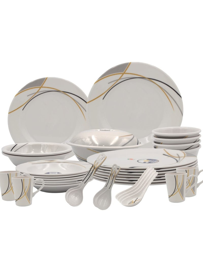 Melrich 32 piece Melamine Dinnerware set Dinner Soup salad plates bowls spoons serving plates Durable and Long lasting for kitchen Dishwasher safe