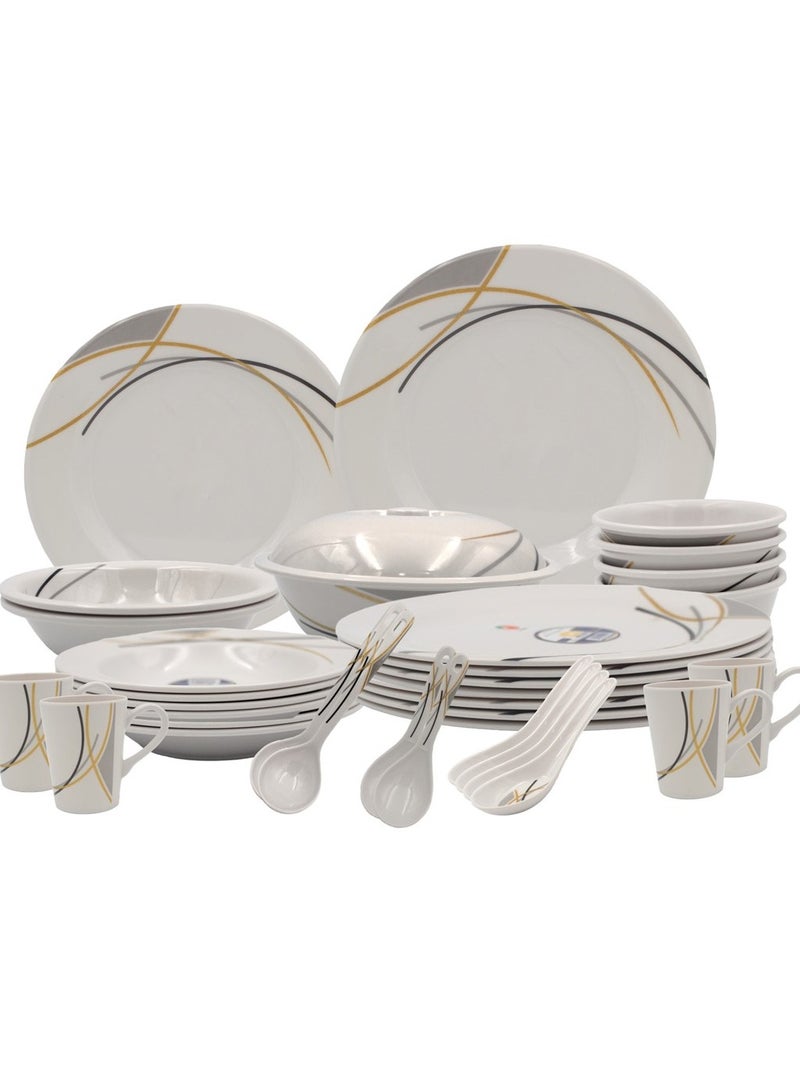 Melrich 26 piece Melamine Dinnerware set Dinner Soup salad plates bowls spoons serving plates Durable and Long lasting for kitchen Dishwasher safe