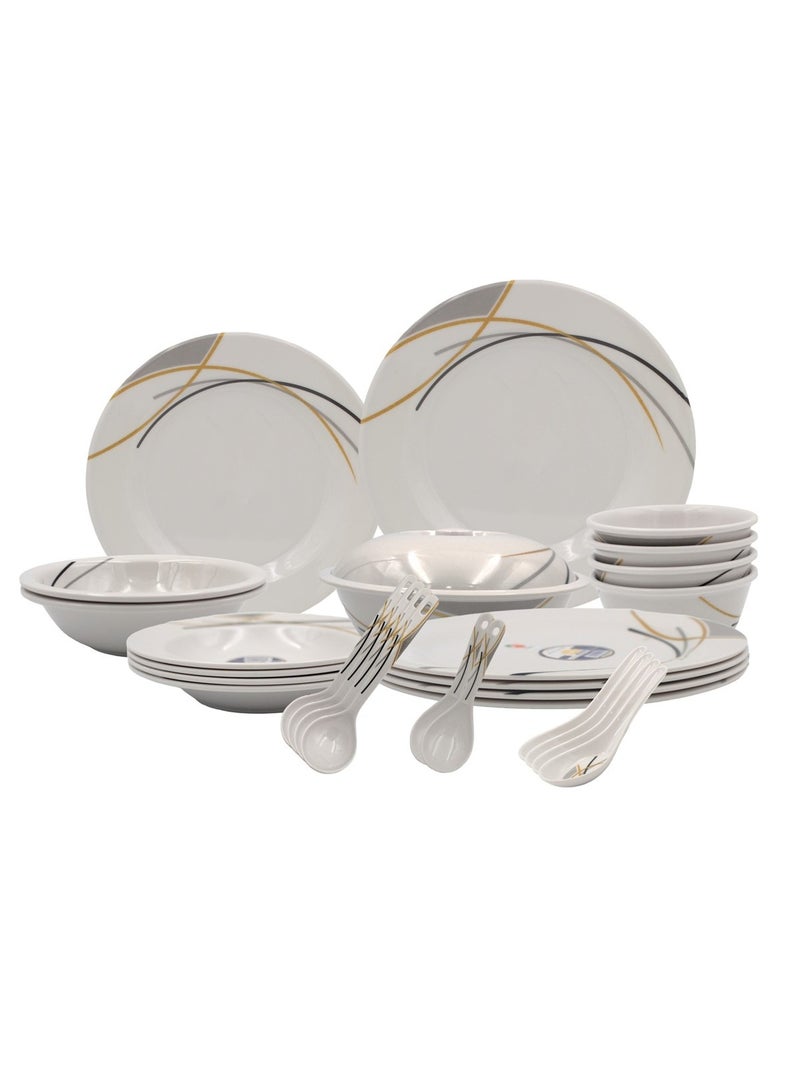 Melrich 22 piece Melamine Dinnerware set Dinner Soup salad plates bowls spoons serving plates Durable and Long lasting for kitchen Dishwasher safe