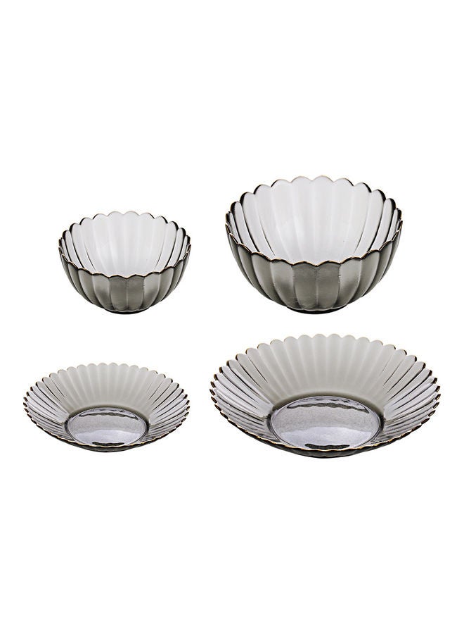 4-Piece Glass Serving Plates With Bowls Grey 23.9x12x4.9cm