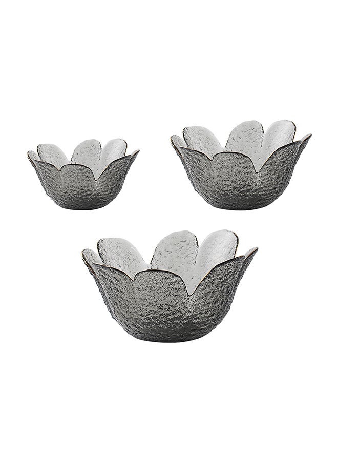 3-Piece Household Glass Bowl Grey 17.5x17.5x8.5cm