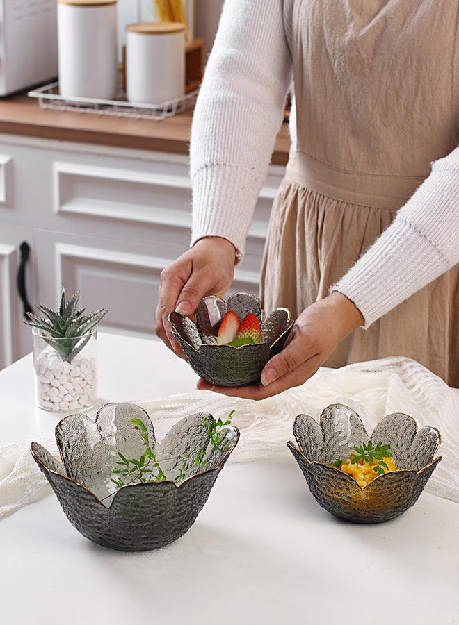 3-Piece Household Glass Bowl Grey 17.5x17.5x8.5cm