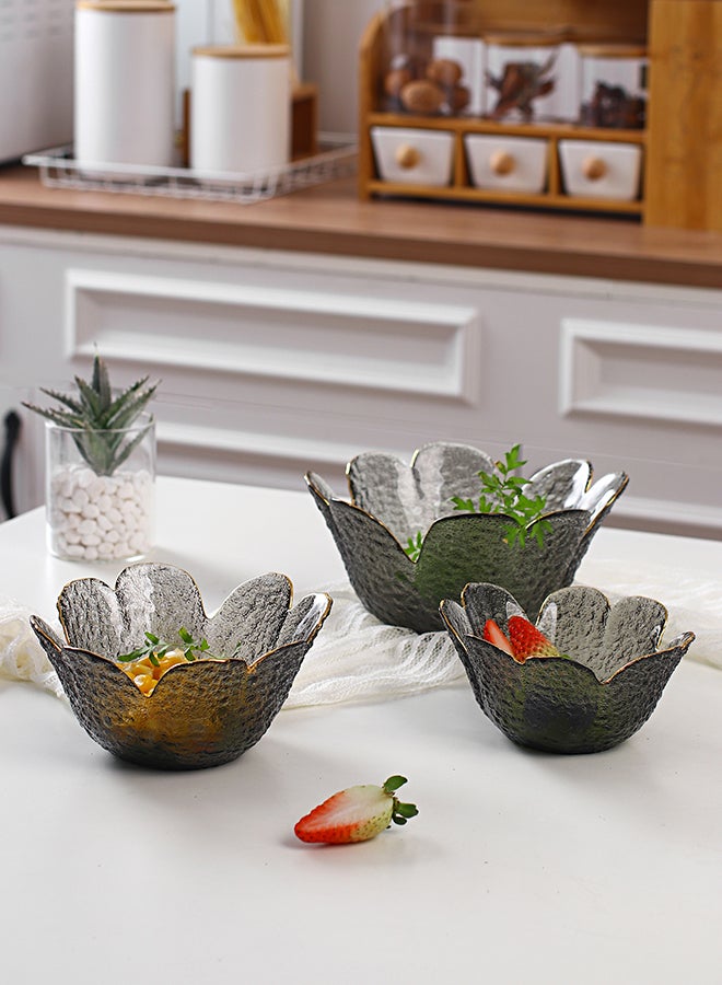 3-Piece Household Glass Bowl Grey 17.5x17.5x8.5cm