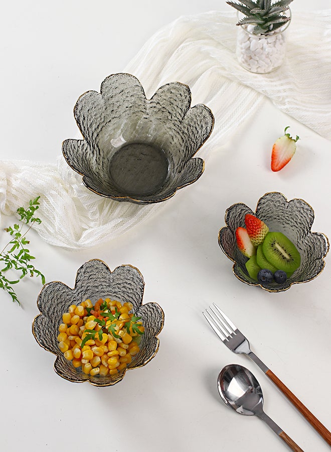 3-Piece Household Glass Bowl Grey 17.5x17.5x8.5cm