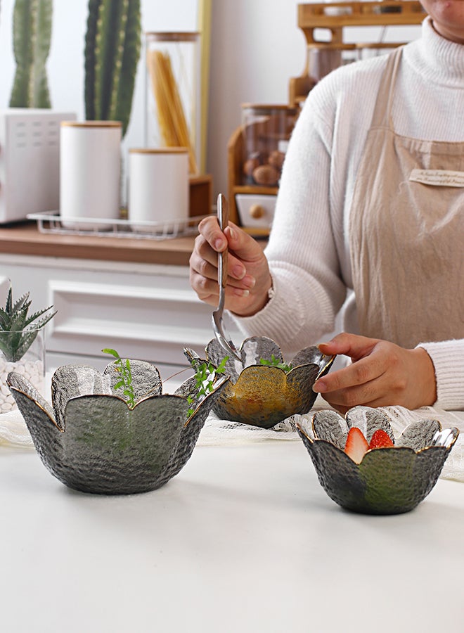 3-Piece Household Glass Bowl Grey 17.5x17.5x8.5cm
