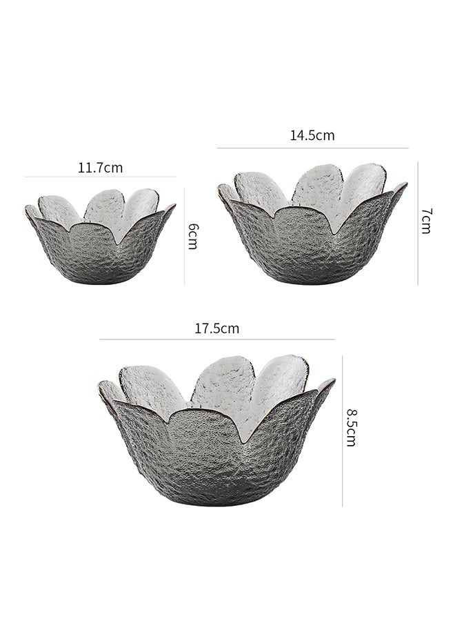 3-Piece Household Glass Bowl Grey 17.5x17.5x8.5cm