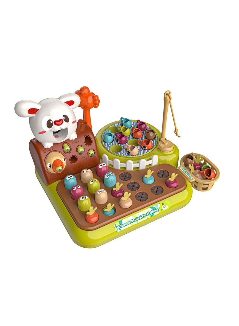 COOLBABY 4 in 1 Happy Farm Kids Educational Fishing Whack a mole Toy Baby Percussion Game Machine Pull Radish Infant