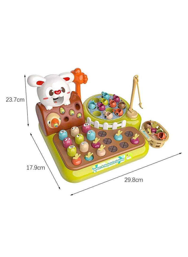 COOLBABY 4 in 1 Happy Farm Kids Educational Fishing Whack a mole Toy Baby Percussion Game Machine Pull Radish Infant