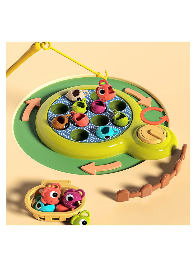COOLBABY 4 in 1 Happy Farm Kids Educational Fishing Whack a mole Toy Baby Percussion Game Machine Pull Radish Infant