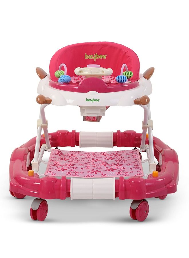 Baybee 2 in 1 Baby Walker with Rocker Kids Walker with 3 Adjustable Height, Foot Mat, Feeding Tray Rocking Musical Toy Bar Toddler Activity Walker for Baby Walker 6-18 Months Boys Girls (Rose Pink)