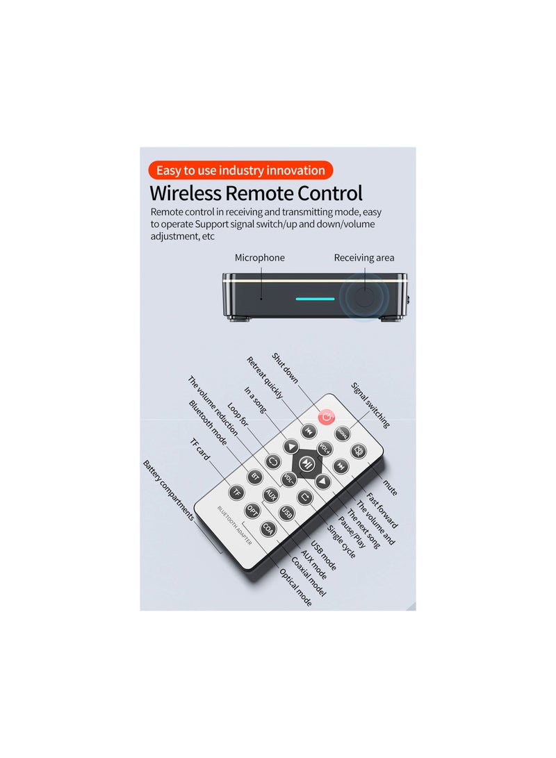 Audio Receiver Transmitter 2 in 1, Bluetooth 5.0, with Remote, Hi-Fi Adapter 3.5mm＆RCA, COAXIAL, Optical, NFC, Aptx-LL for Home and Car Stereo, AV or Amplifier