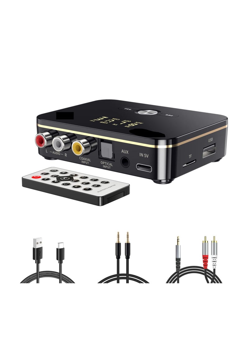 Audio Receiver Transmitter 2 in 1, Bluetooth 5.0, with Remote, Hi-Fi Adapter 3.5mm＆RCA, COAXIAL, Optical, NFC, Aptx-LL for Home and Car Stereo, AV or Amplifier