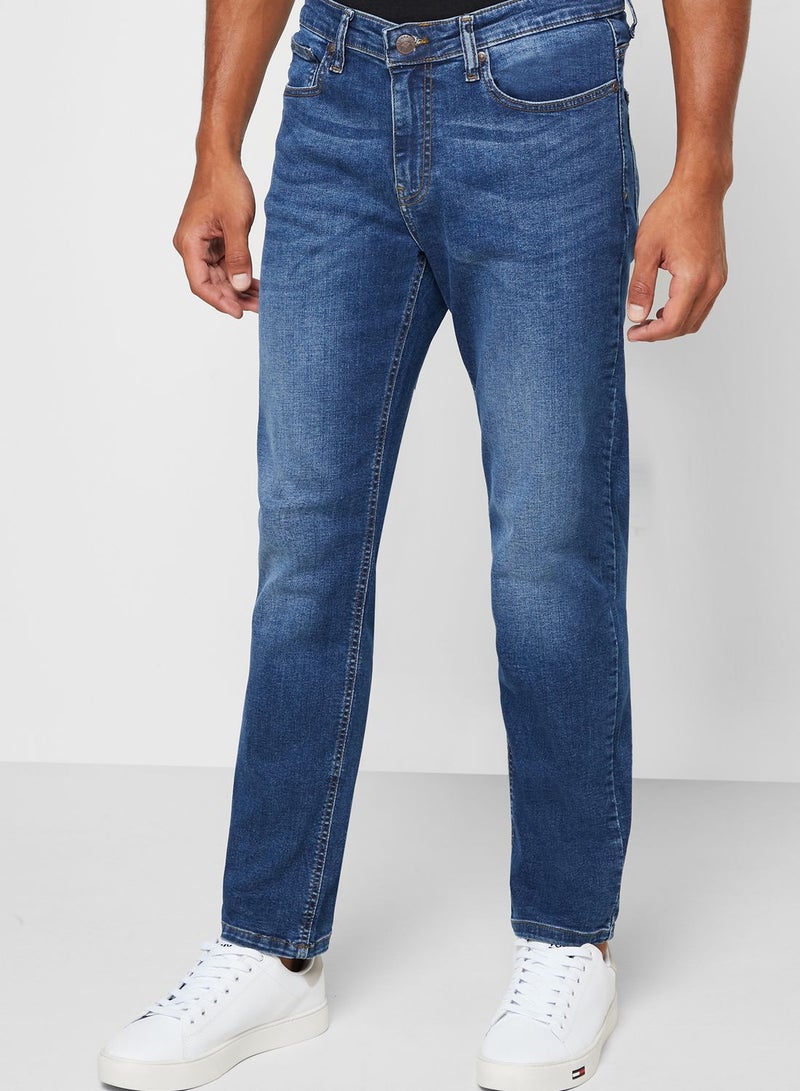 Mid Wash Straight Jeans Blue