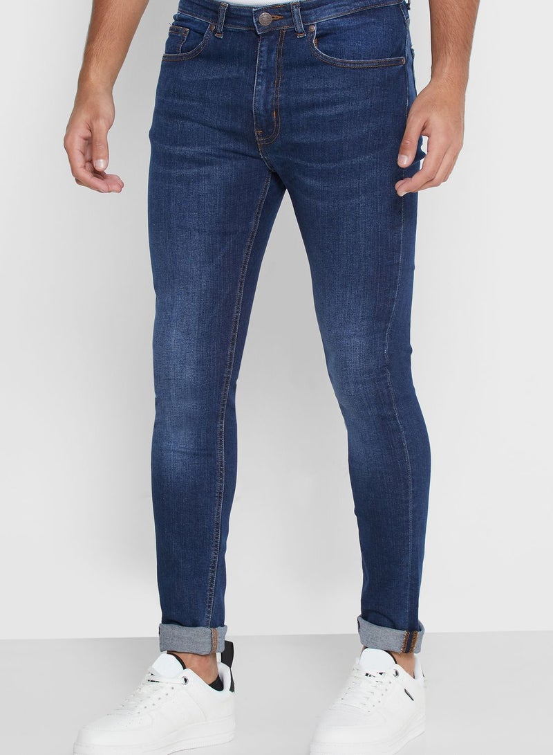 Mid Wash Skinny Fit Jeans Blue