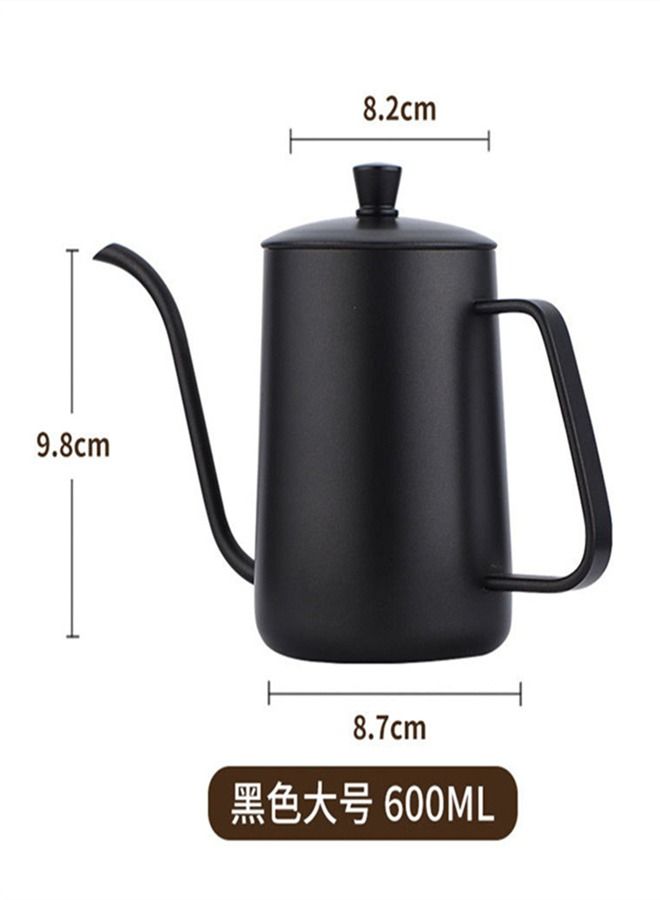 Black coffee pot 600ml ,Long Gooseneck Coffee Pot Kettle Hand Drip Tea Pot Suitable for Home Kitchen, Restaurant, Cafe Shop, Durable