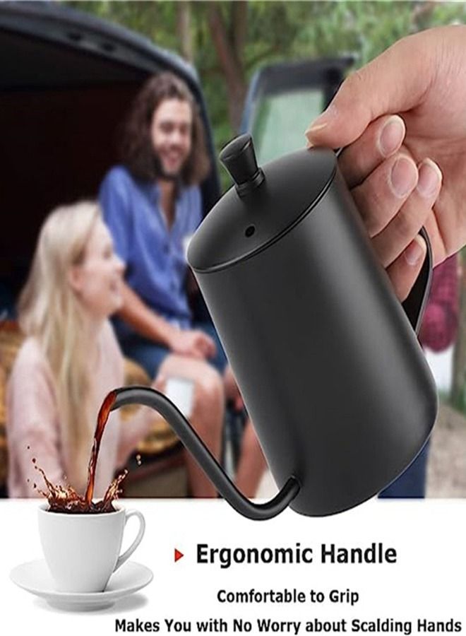 Black coffee pot 600ml ,Long Gooseneck Coffee Pot Kettle Hand Drip Tea Pot Suitable for Home Kitchen, Restaurant, Cafe Shop, Durable