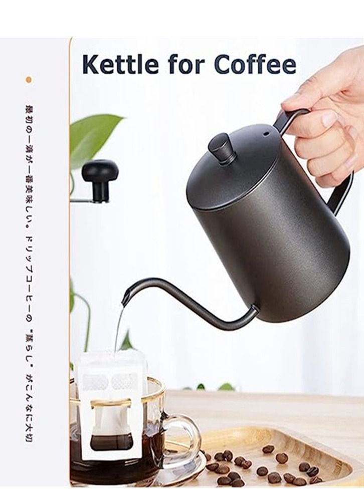 Black coffee pot 600ml ,Long Gooseneck Coffee Pot Kettle Hand Drip Tea Pot Suitable for Home Kitchen, Restaurant, Cafe Shop, Durable