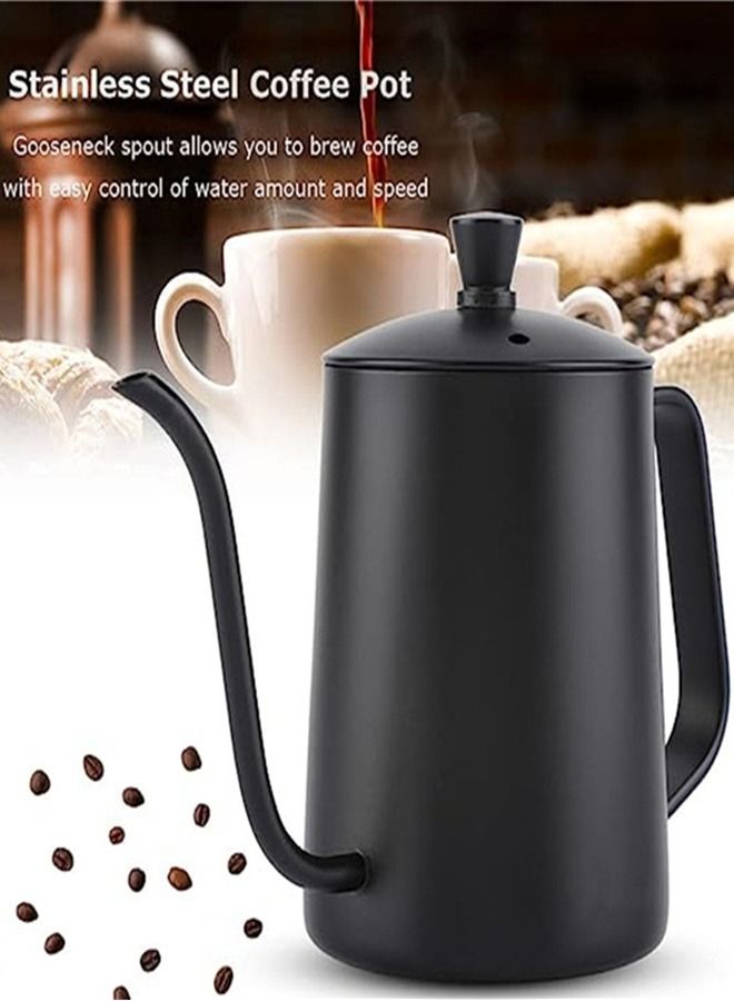 Black coffee pot 600ml ,Long Gooseneck Coffee Pot Kettle Hand Drip Tea Pot Suitable for Home Kitchen, Restaurant, Cafe Shop, Durable