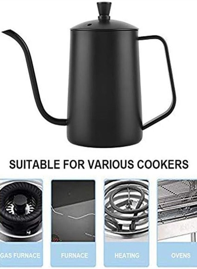 Black coffee pot 600ml ,Long Gooseneck Coffee Pot Kettle Hand Drip Tea Pot Suitable for Home Kitchen, Restaurant, Cafe Shop, Durable