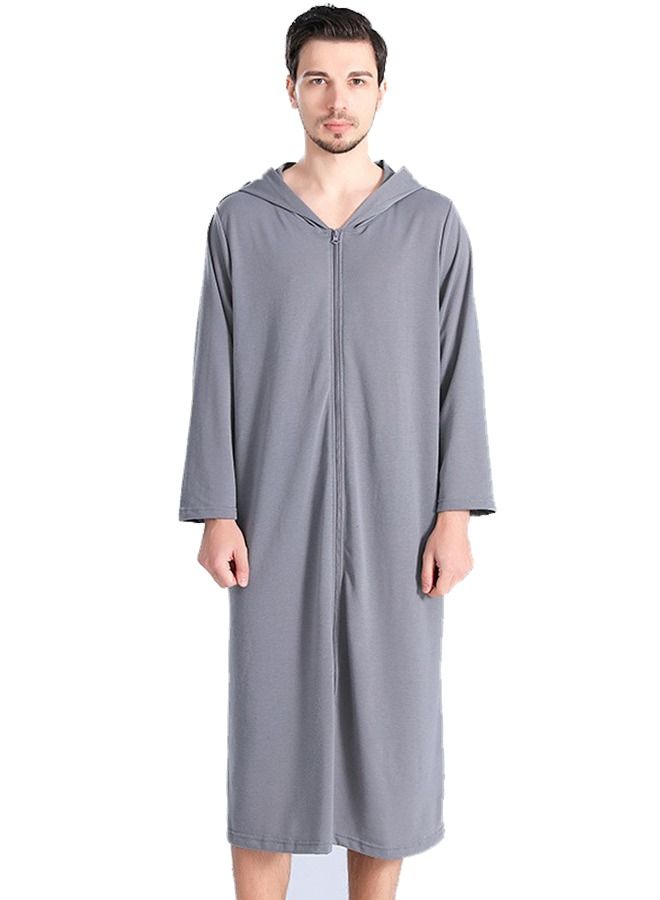 Long zip-up bathrobe with hood, perfect for vacations by the sea, and beach vacations