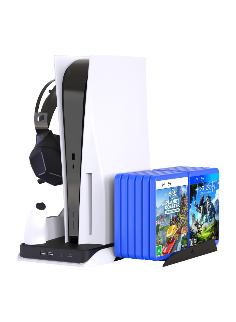 Gaming Multi-Function PS5 stand and Headphone stand with Cooling and Charging Hub - Black/White