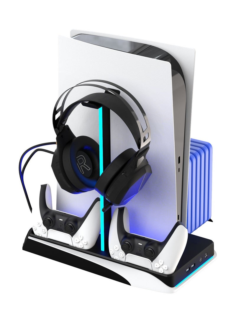 Gaming Multi-Function PS5 stand and Headphone stand with Cooling and Charging Hub - Black/White