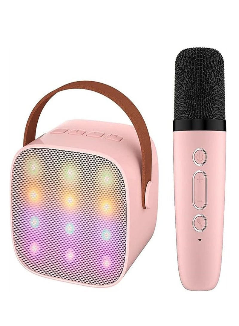 Portable Handheld Bluetooth Speaker Wireless Microphone with LED Light, Boys Girls Birthday Party Home KTV Gift (Pink)