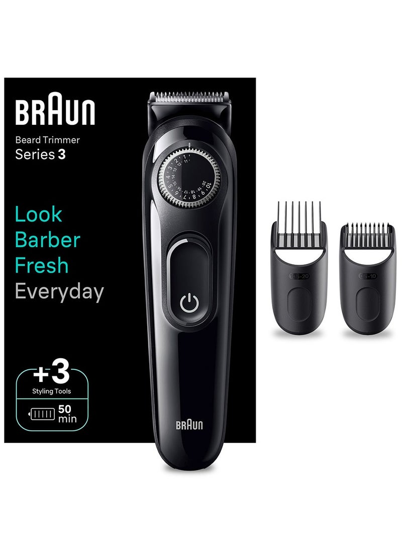 Beard Trimmer 3 With Precision Wheel, Ultra Sharp Blade And 3 Styling Tools - BT 3410 Black