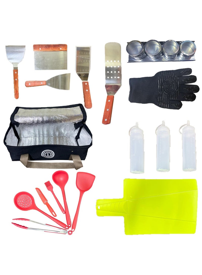 21 Pieces Full BBQ Tools Set For Outdoor Camping And Grill With Storage Bag