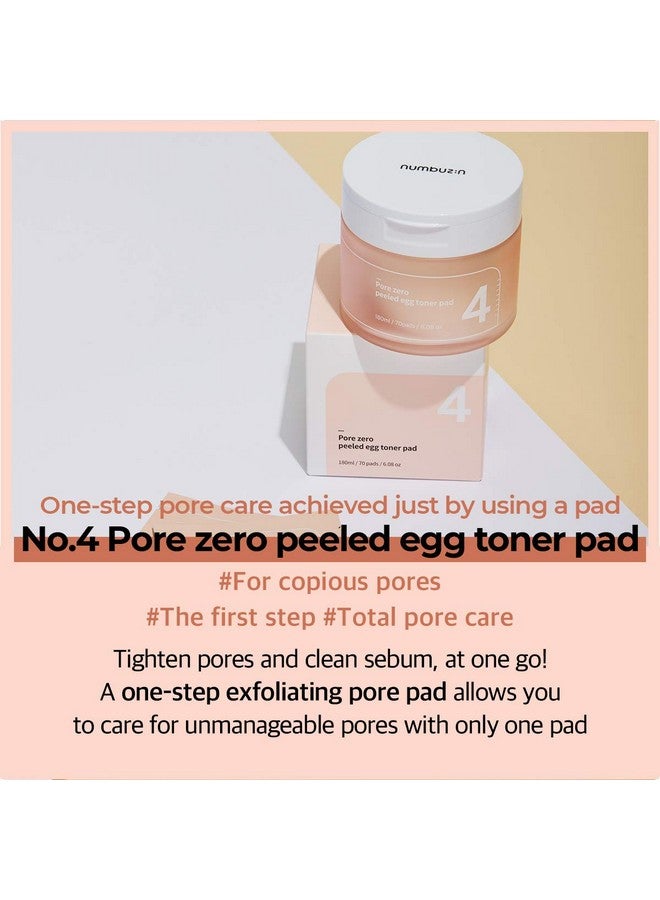 No.4 Pore Zero Peeled Egg Toner Pad ; Gentle Exfoliator Pha Lha Makeup Skin Prep Panthenol ; Korean Skin Care For Face 70 Pads 6.42 Fl.Oz