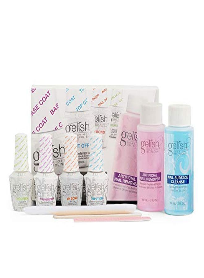 Mini Complete Basix Gel Nail Polish Prep Essentials Starter Kit With Foundation, Ph Bond, Top It Off, Nourish, Artificial Nail Remover & Cleanser