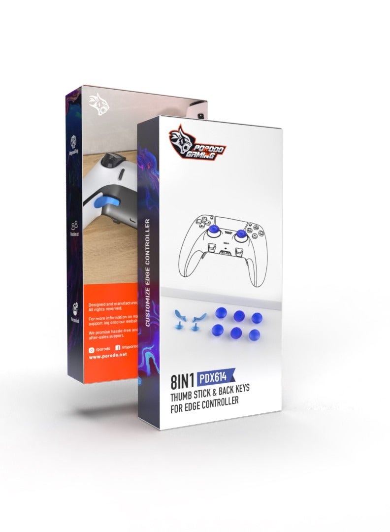 Porodo Gaming PS5 Edge Controller 8 in 1 Thumb Stick Caps + Back Buttons Combo -Blue