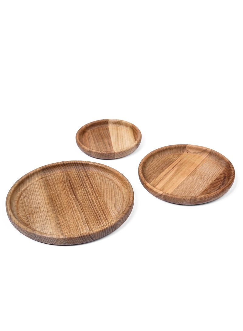 Set of 3 Beechwood Round Plates - Handcrafted Beechwood Plates for Elegant Dining Experiences - Artisanal Craftsmanship Durability and Versatility