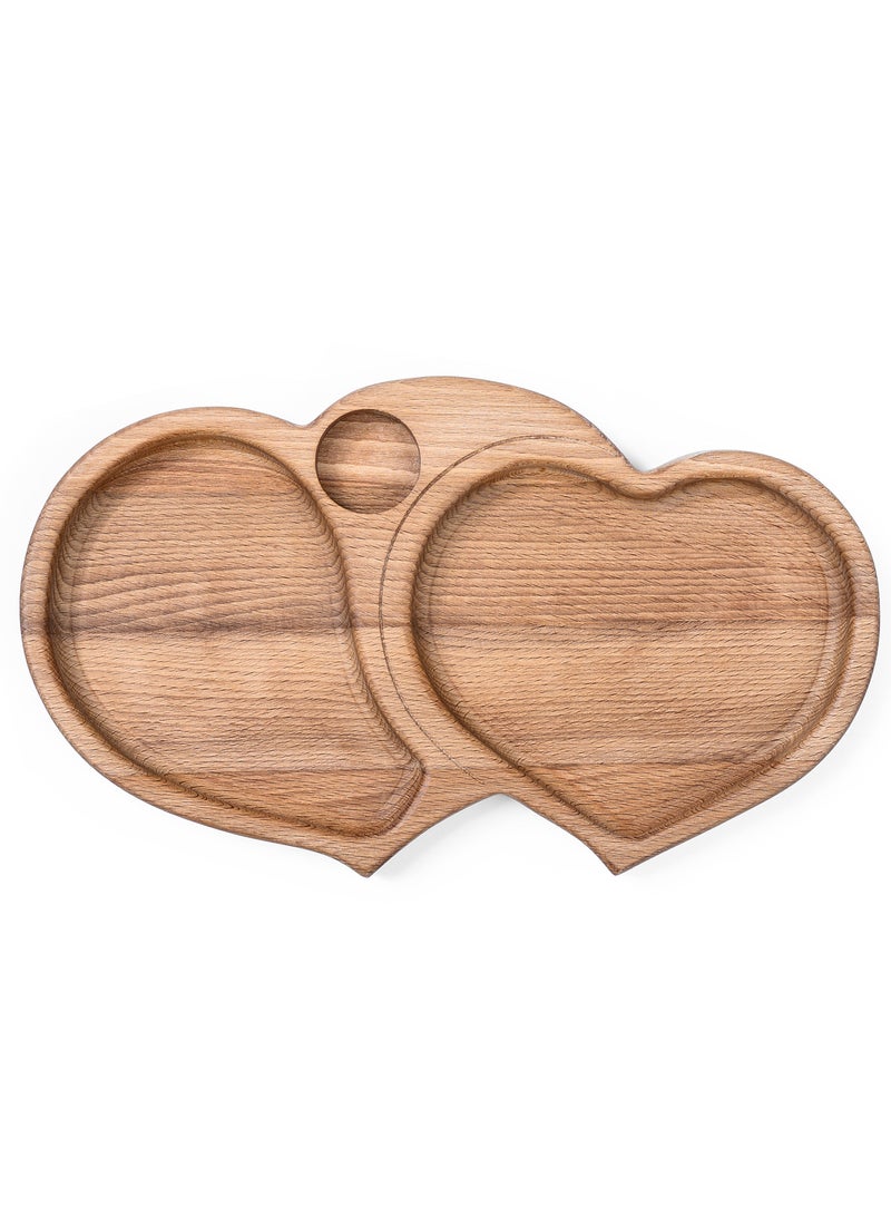 Handcrafted Wooden Plate - Elegant Double-Heart - Shaped Serving Tray for Cheeses Charcuterie Breads Sweets and Desserts - Natural Wood Color - Perfect Gift for Romantic Dinners - ROOMADORA