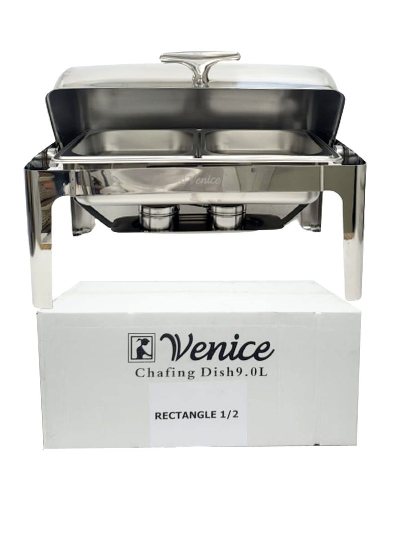 Roll Top Chafing Dish  Double Compartment Silver 9 Ltr