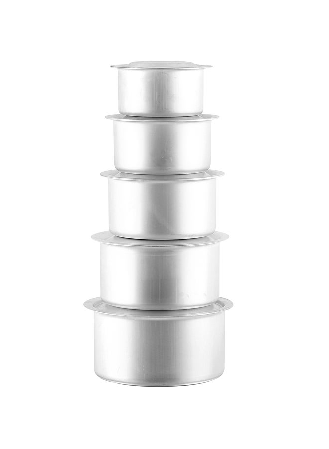 5-Piece Cooking Pot With Lid Silver 5cm